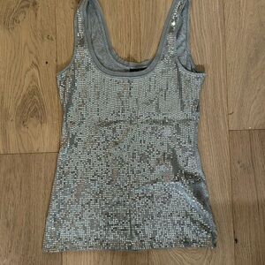 White House Black Market Silver Sequin Tank Size Small